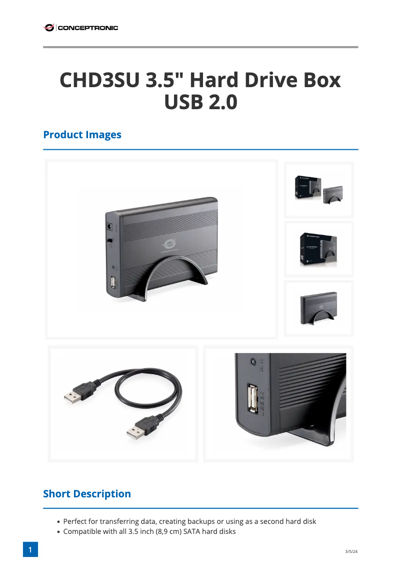 Page n°1 - Fiche technique Conceptronic CHD3SU
