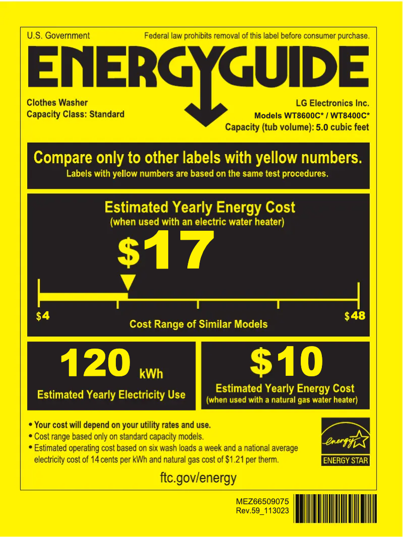 Page n°1 - Label énergétique LG WT8400CW