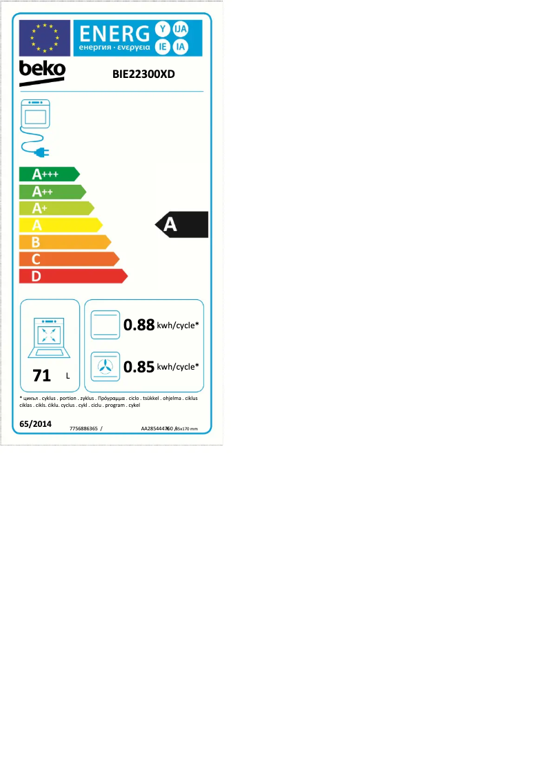 Page n°1 - Label énergétique Beko BIE22300XD