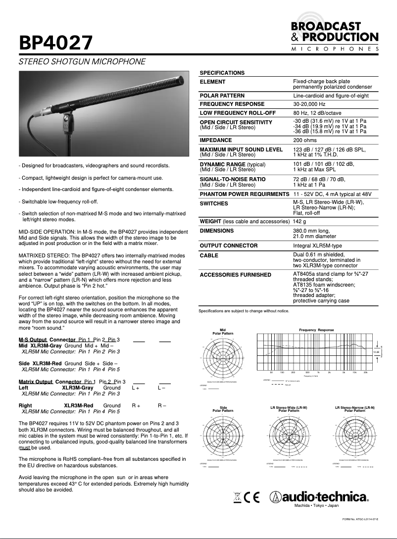 Page 1 de la notice Manuel utilisateur Audio-Technica BP4027