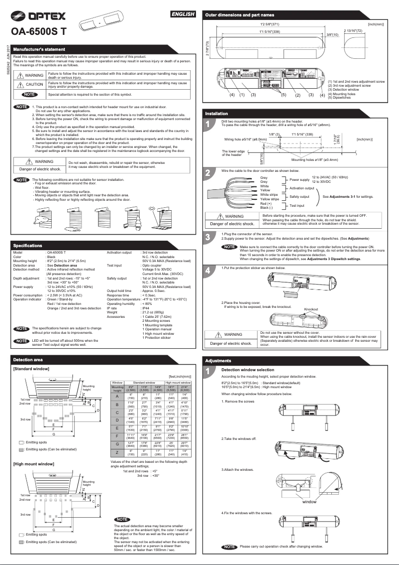 Page 1 de la notice Manuel utilisateur Optex OA-6500