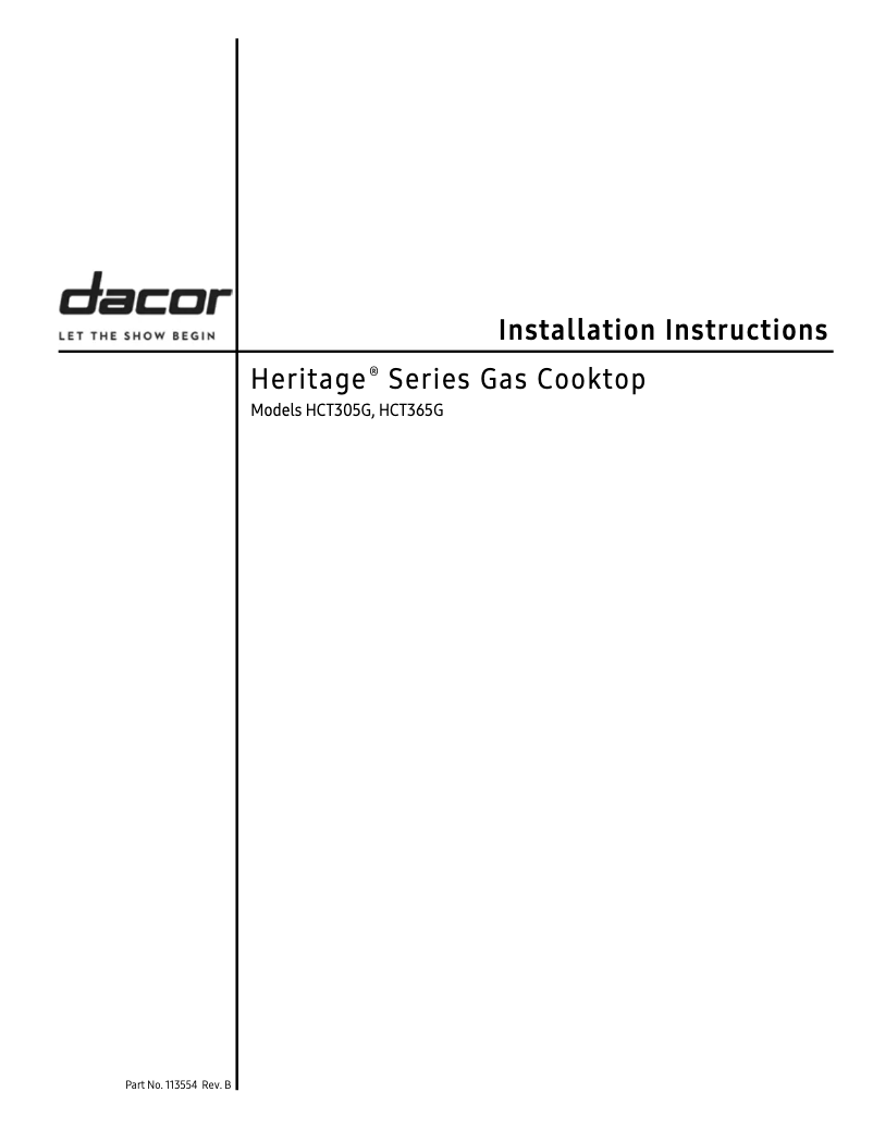 Page n°1 - Guide d'installation Dacor HCT305G