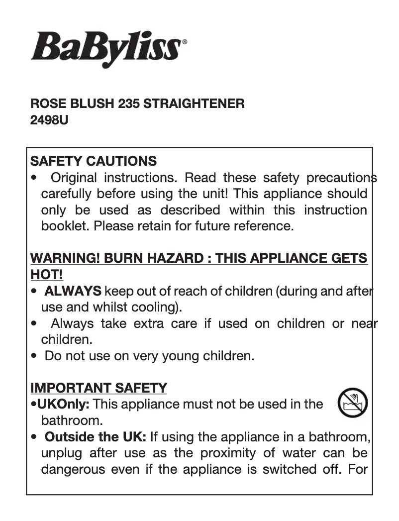 Image de la première page du manuel de l'appareil Rose Blush 235 2498U