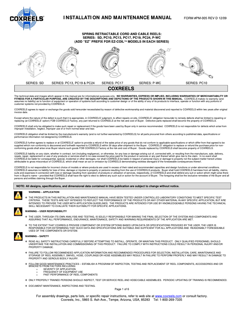 Page 1 of the manual User Manual Coxreels PC10L-3016