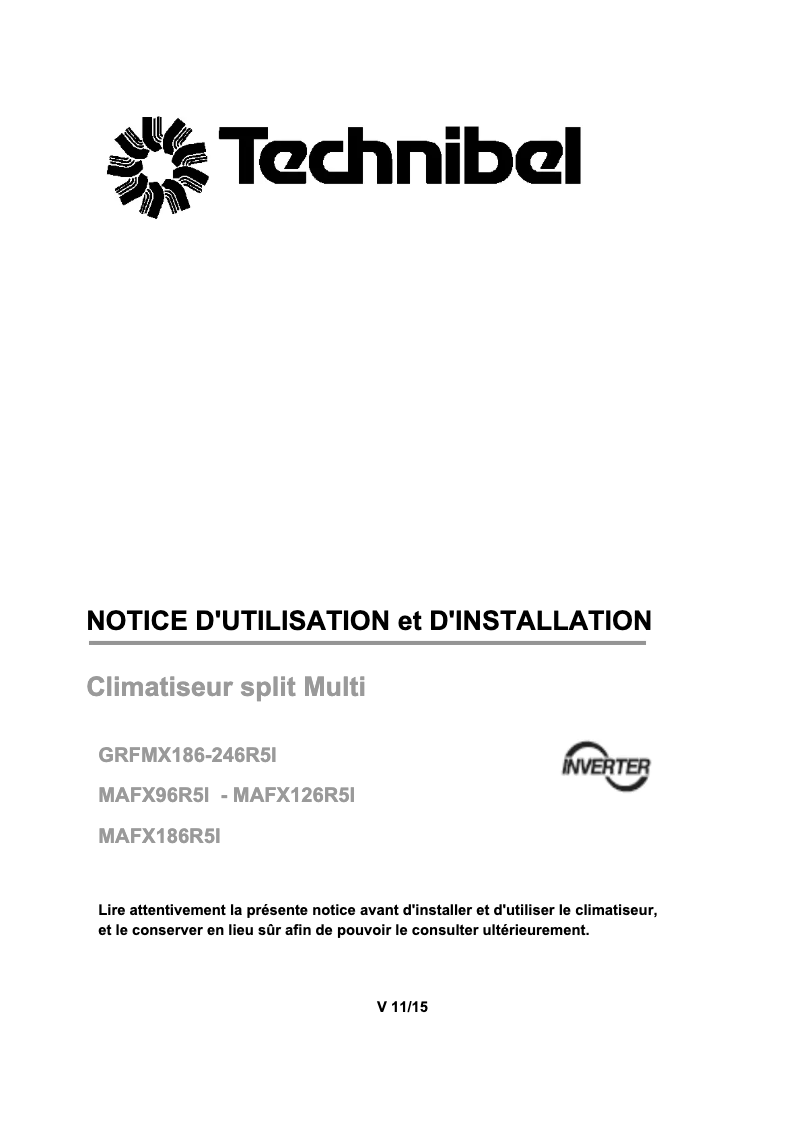 Page n°1 - Manuel utilisateur Technibel MAFX186R5I