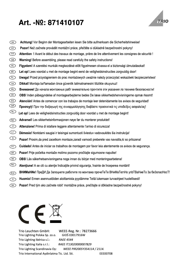 Page 1 de la notice Manuel utilisateur Trio Lighting Jones 871410107