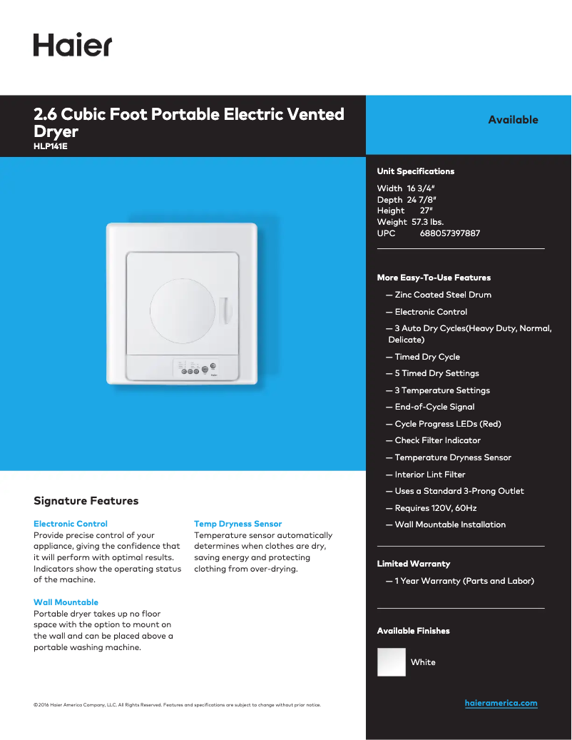 Page n°1 - Fiche technique Haier HLP141E