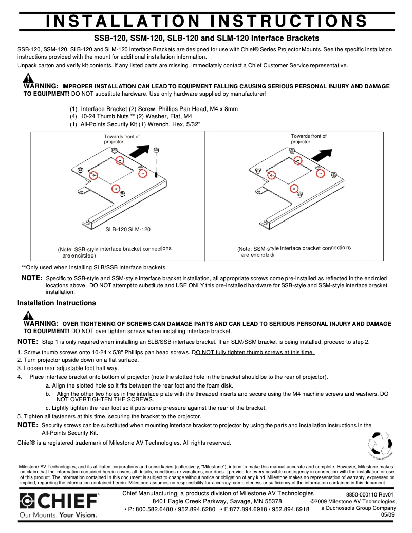 Page 1 de la notice Manuel utilisateur Chief SSB120