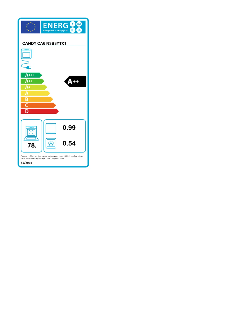 Page 1 de la notice Label énergétique Candy CA6 N3B3YTX1