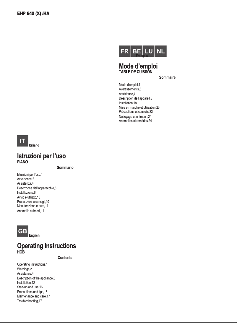 Page n°1 - Manuel utilisateur Hotpoint EHP 640 (X)/HA