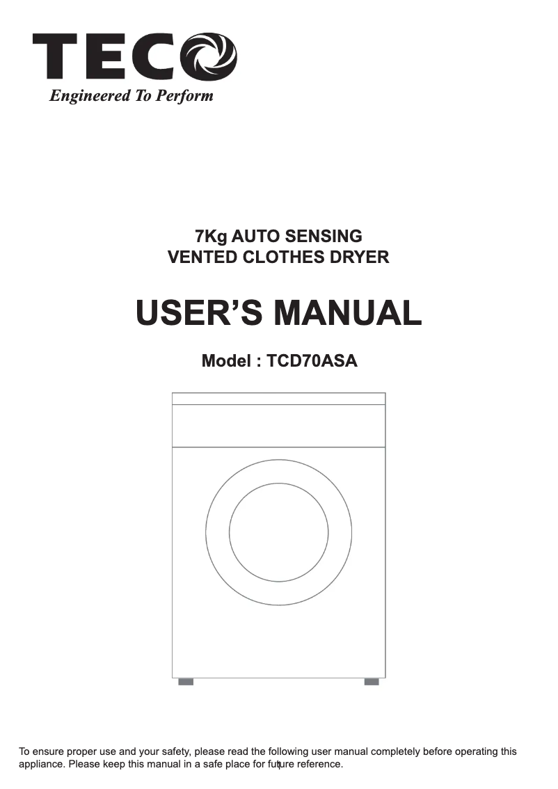 Page 1 de la notice Manuel utilisateur Teco TCD70ASA