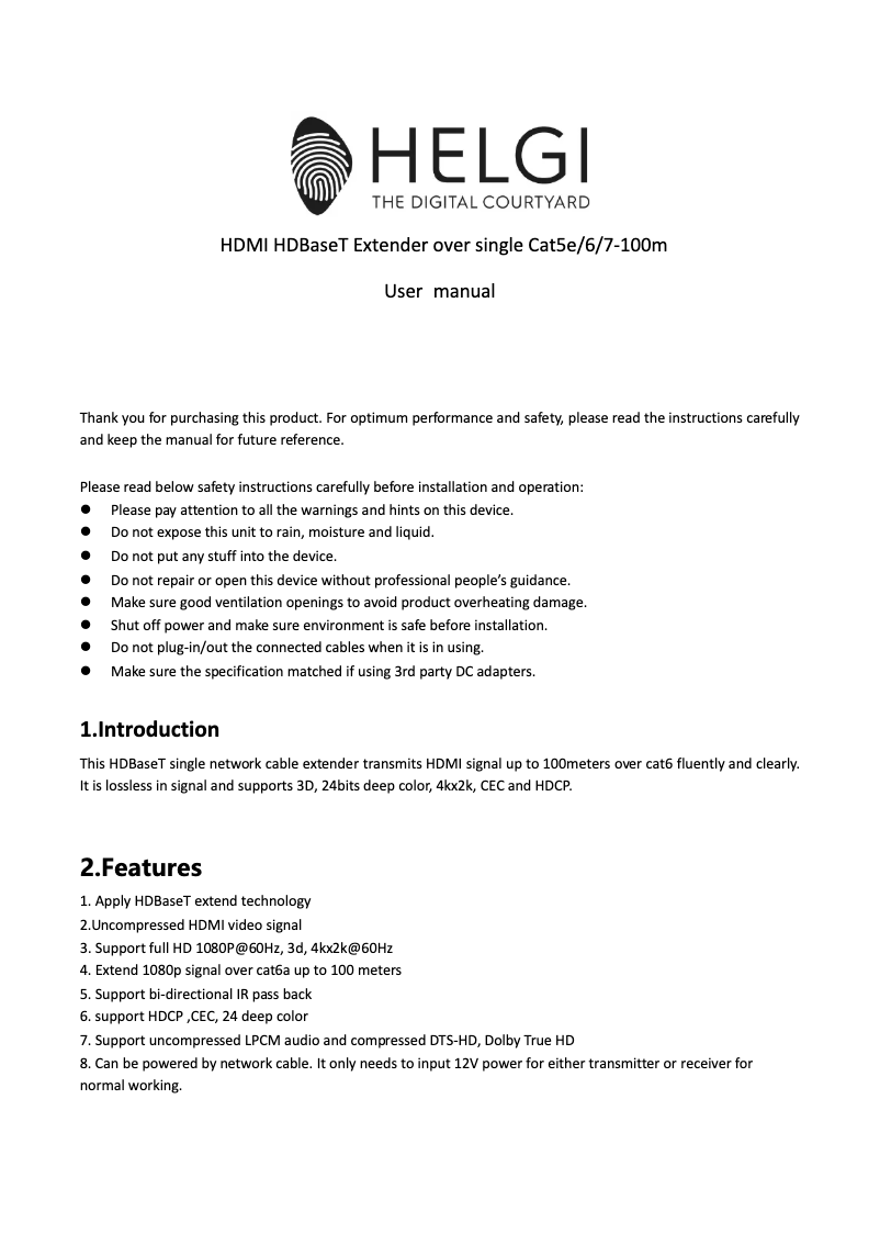 Page 1 de la notice Manuel utilisateur HELGI HI0375-100