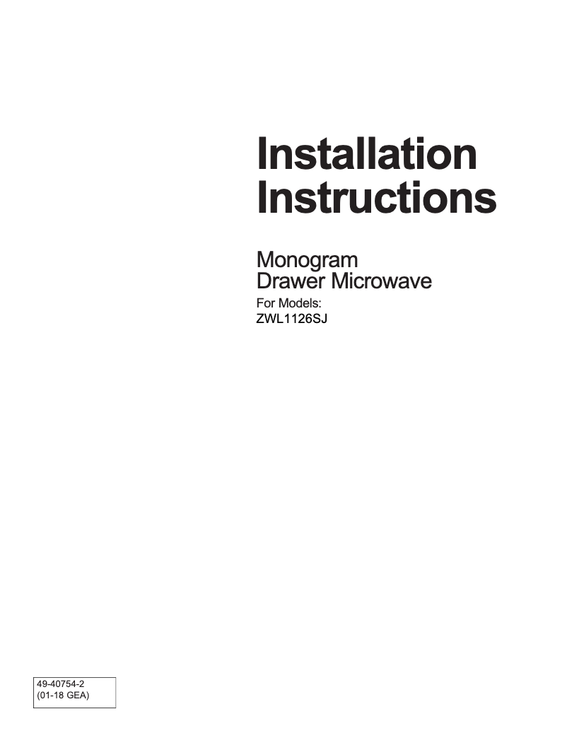 Page 1 de la notice Guide d'installation Monogram ZWL1126SR