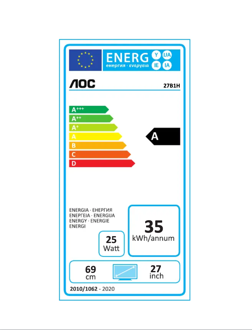 Page 1 de la notice Label énergétique AOC 27B1H