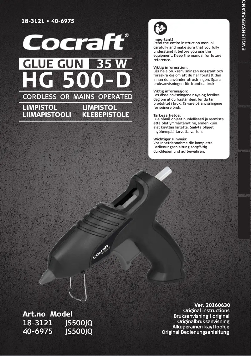 Page 1 de la notice Manuel utilisateur Cocraft HG 500-D