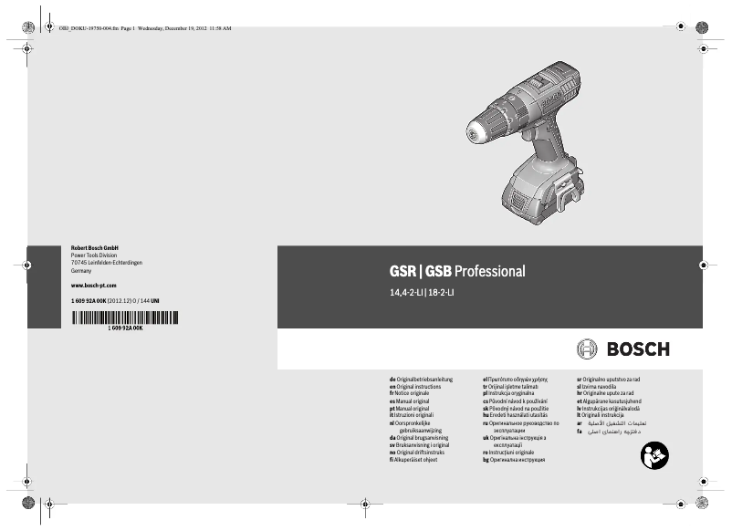 Page n°1 - Manuel utilisateur Bosch GSB 18-2-LI