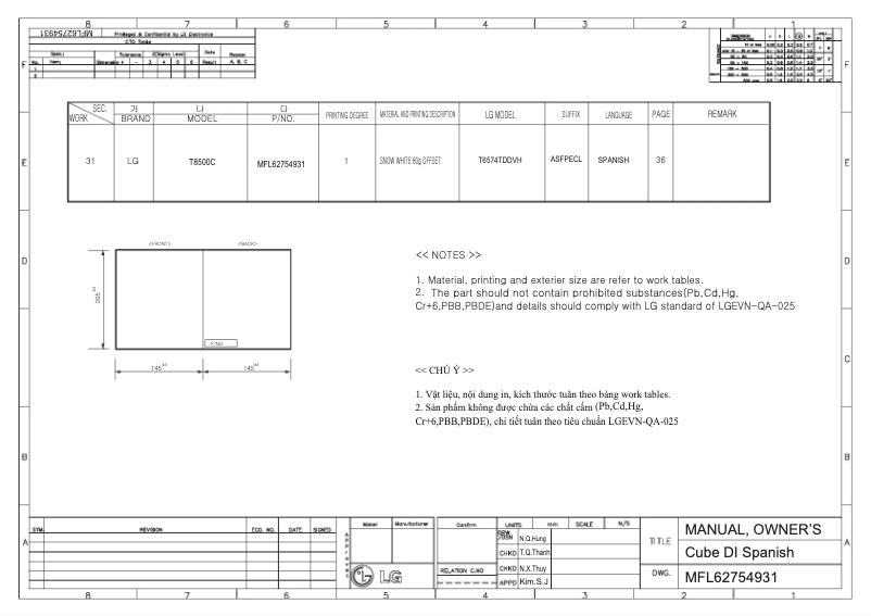Page 1 de la notice Manuel utilisateur LG T8500C