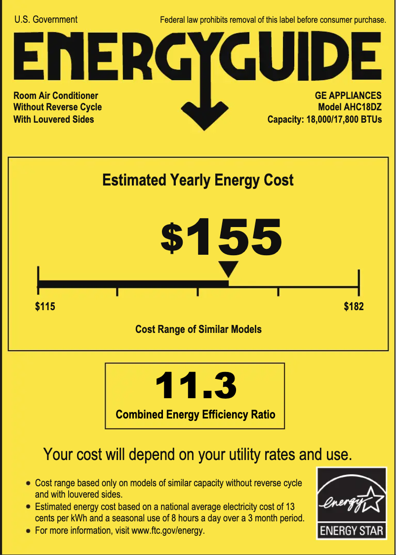 Page n°1 - Label énergétique GE AHC18DZ
