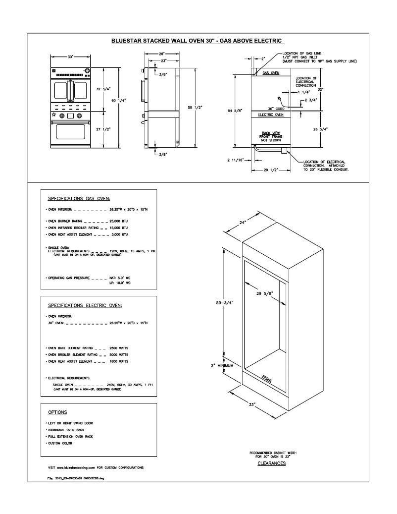 Página 1 del manual Ficha técnica BlueStar BSEWO30DDV3