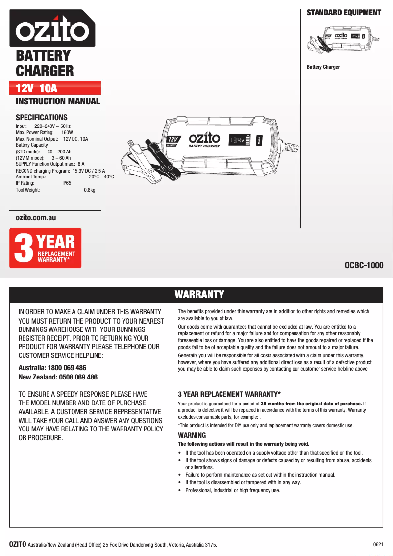 Image de la première page du manuel de l'appareil OCBC-1000