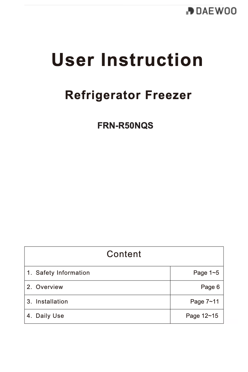 Page n°1 - Manuel utilisateur Daewoo FRN-R50NQS