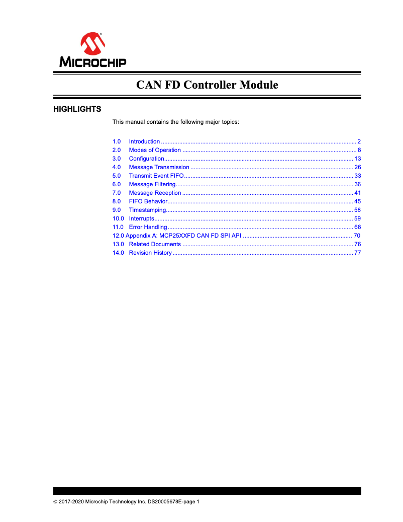 Page 1 de la notice Manuel utilisateur Microchip MCP2518FD