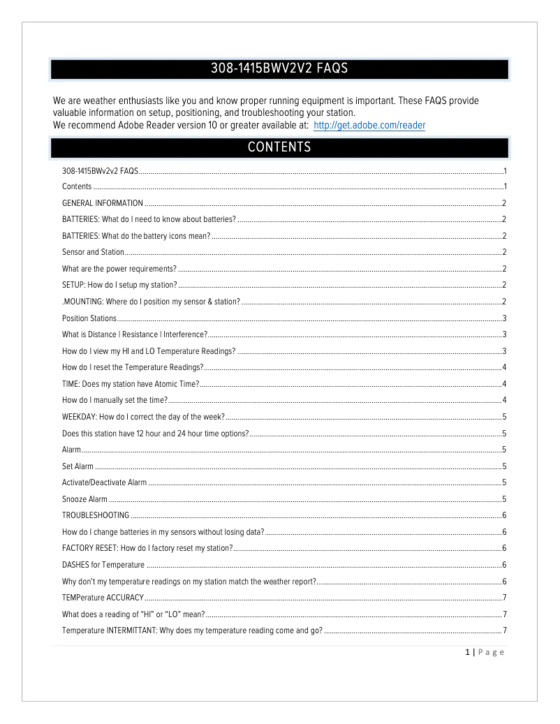 Page 1 de la notice FAQ La Crosse Technology 308-1415BWV2
