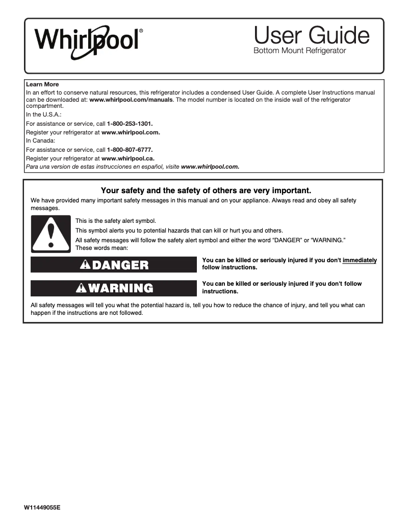 Page 1 de la notice Manuel utilisateur Whirlpool WRB533CZJB