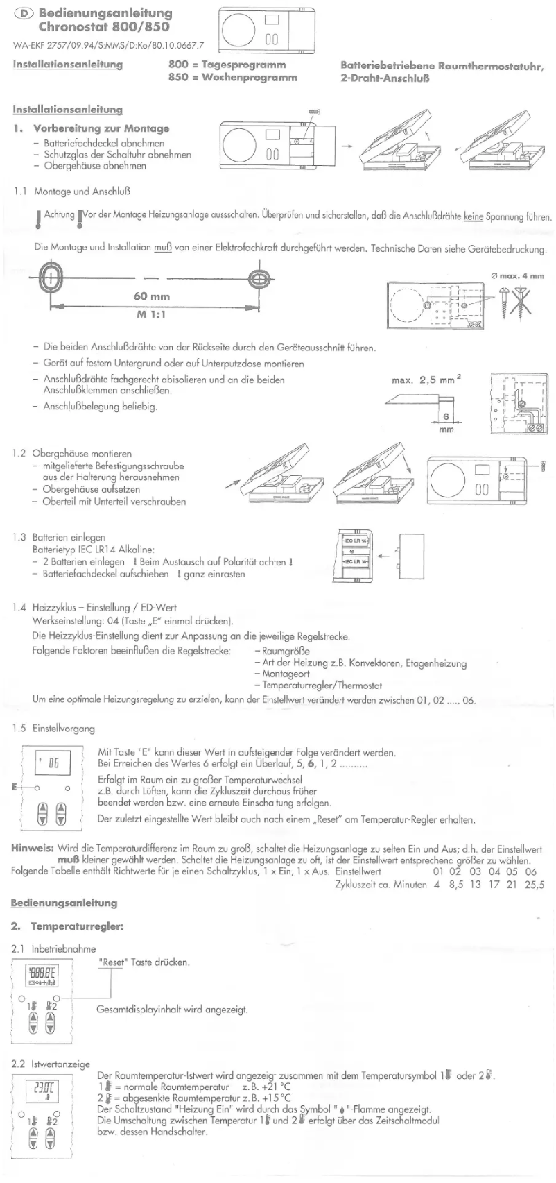 Page n°1 - Manuel utilisateur Grässlin Chronostat 850