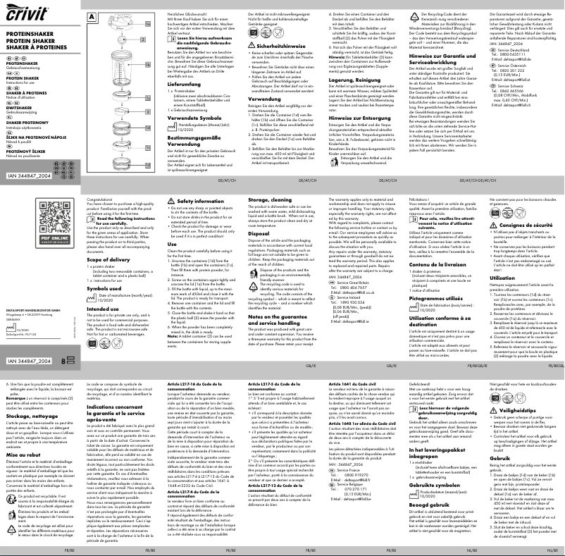 Page 1 de la notice Manuel utilisateur Crivit IAN 344847