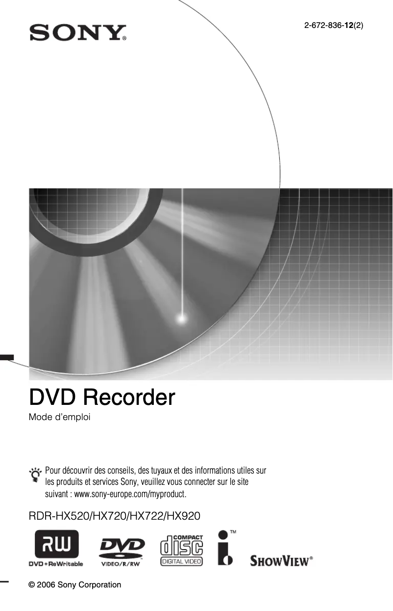 Page 1 de la notice Manuel utilisateur Sony RDR-HX720