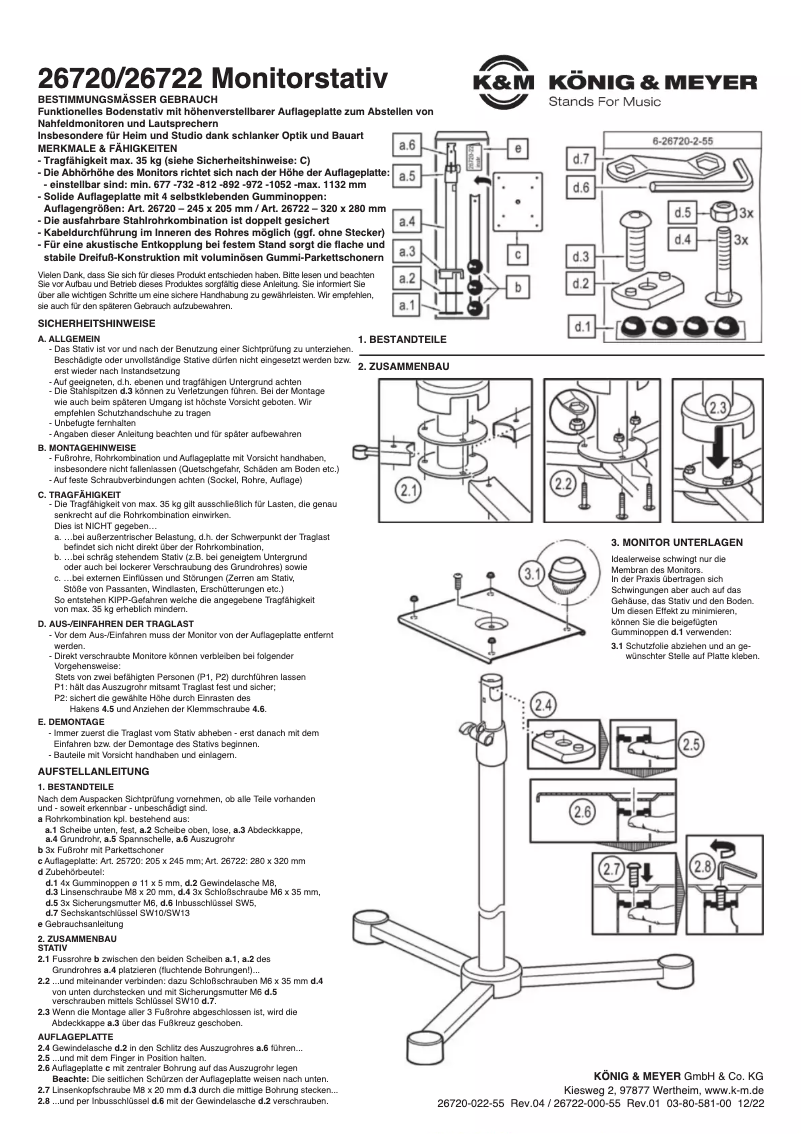 Page 1 de la notice Manuel utilisateur Konig & Meyer 26722