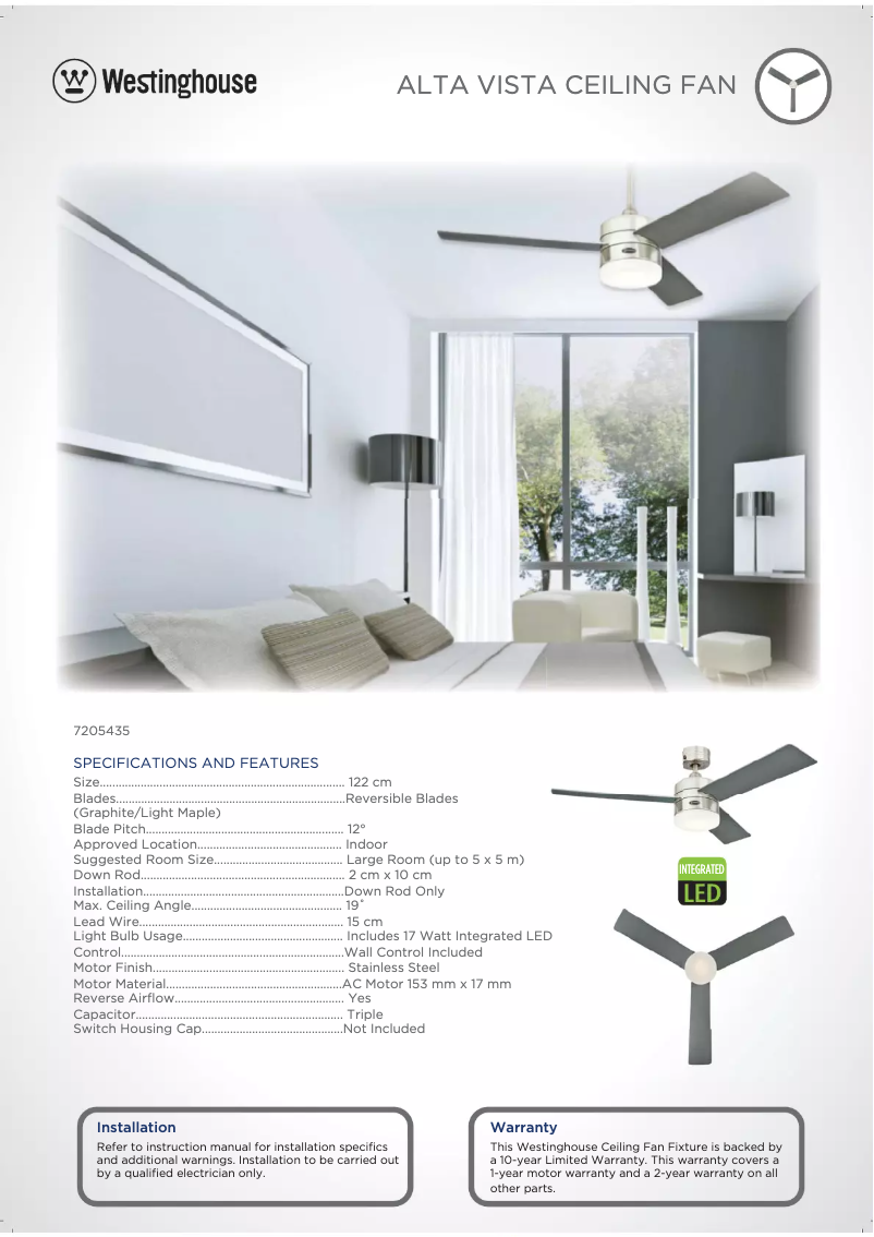 Página 1 del manual Ficha técnica Westinghouse 7205435