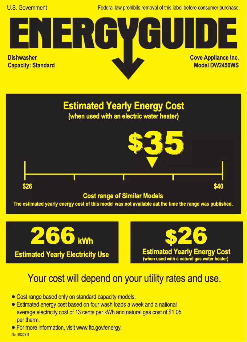 Page n°1 - Label énergétique Cove DW2450WS