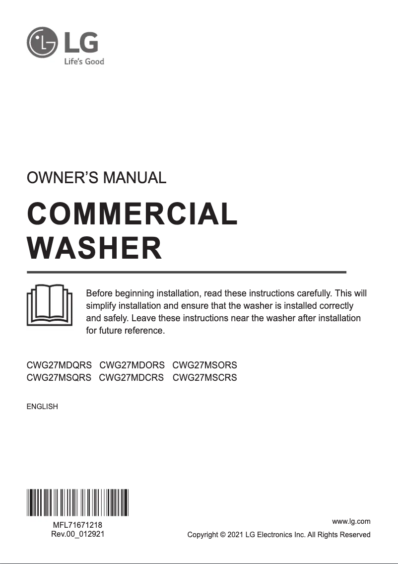 Page 1 de la notice Manuel utilisateur LG CWG27MDORS