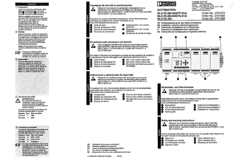 Page n°1 - Manuel utilisateur Phoenix Contact NLC-IO-06I-04QTN-01A