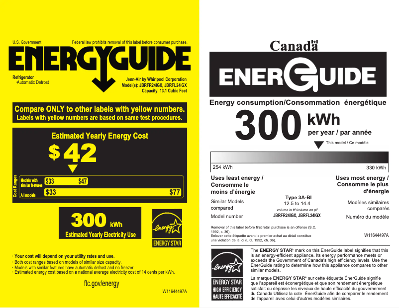 Page 1 de la notice Label énergétique JennAir JBRFL24IGX