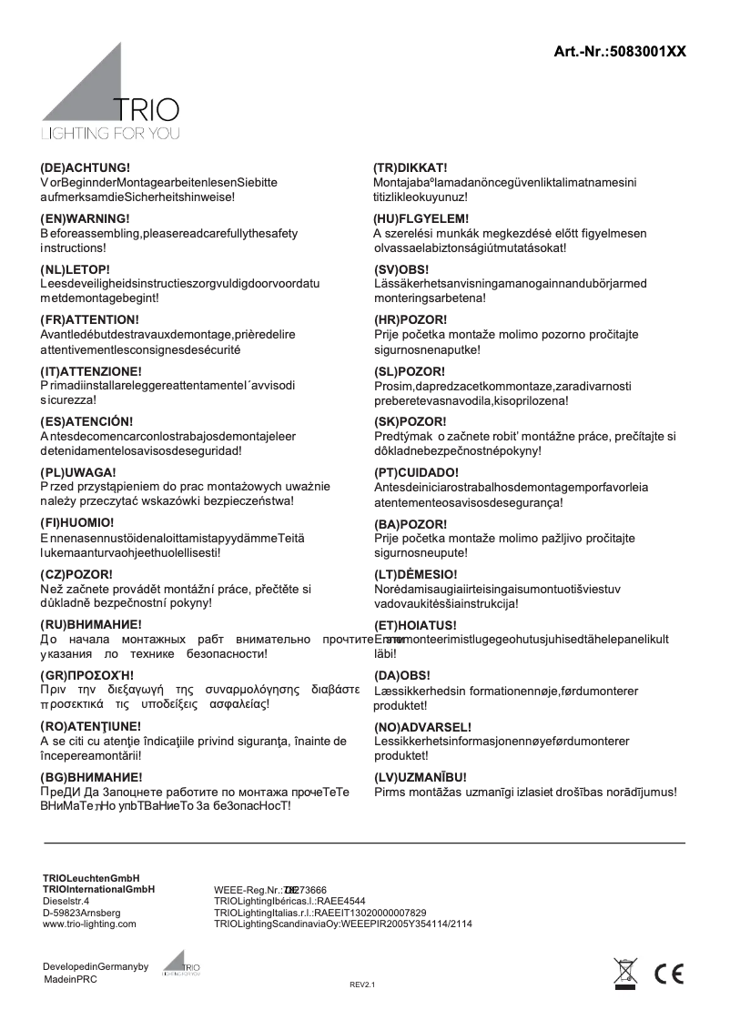 Page n°1 - Manuel utilisateur Trio Lighting Kimi 508300132