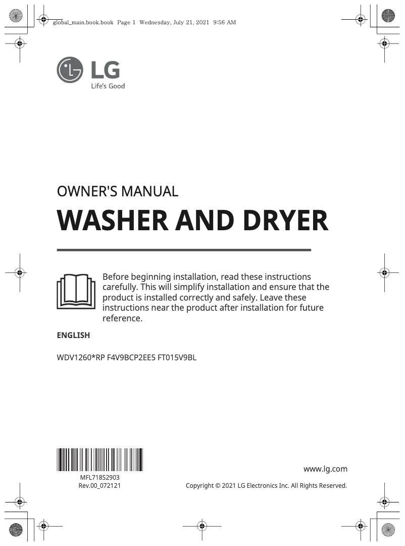 Page 1 de la notice Manuel utilisateur LG WDV1260WRP