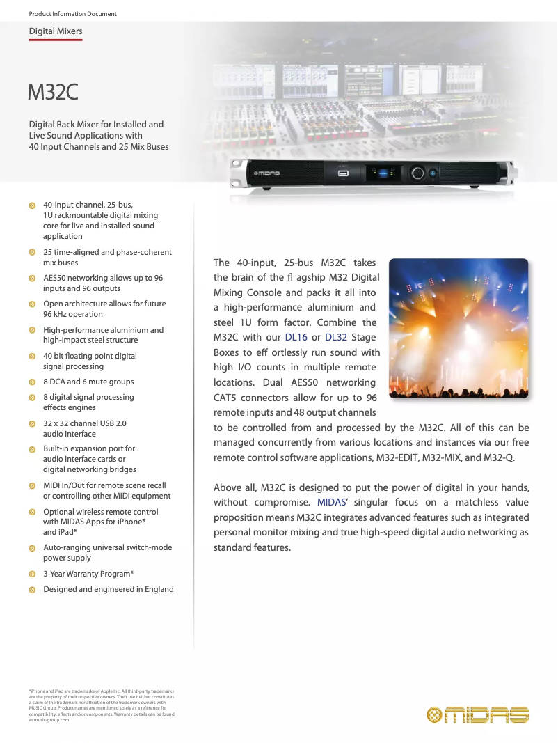 Page n°1 - Fiche technique Midas M32C