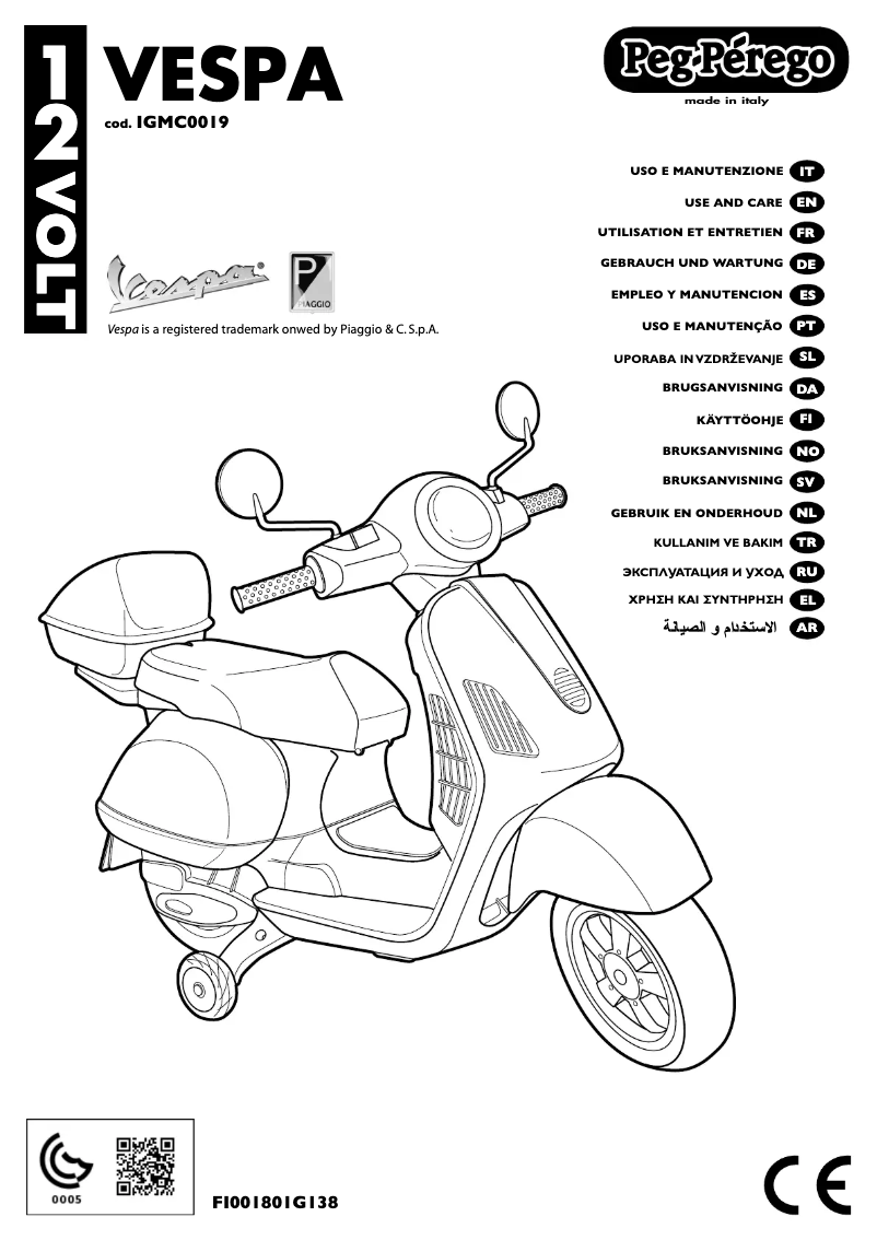 Page 1 de la notice Manuel utilisateur Peg Perego Vespa