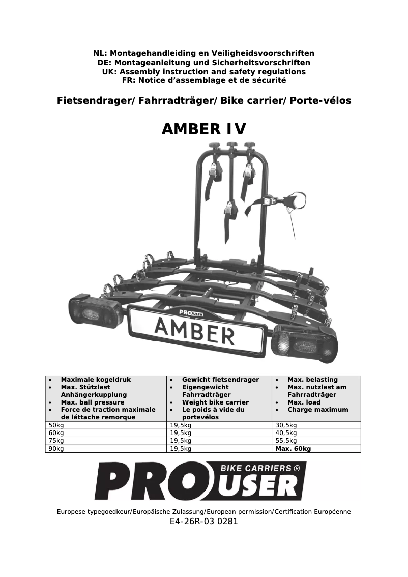 Page 1 de la notice Manuel utilisateur Pro-User Amber IV