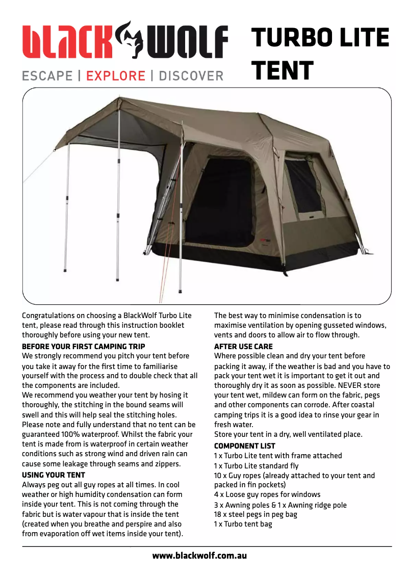 Page 1 de la notice Manuel utilisateur Black Wolf Turbo Lite 450