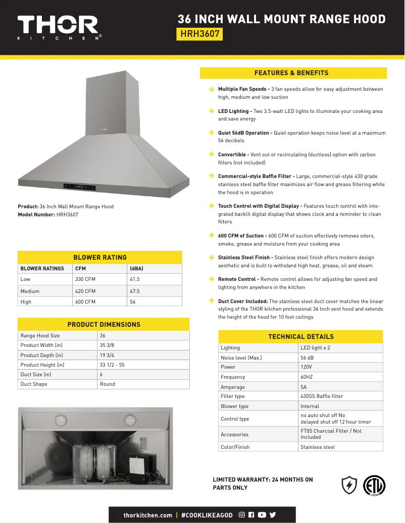 Página 1 del manual Ficha técnica Thor HRH3607