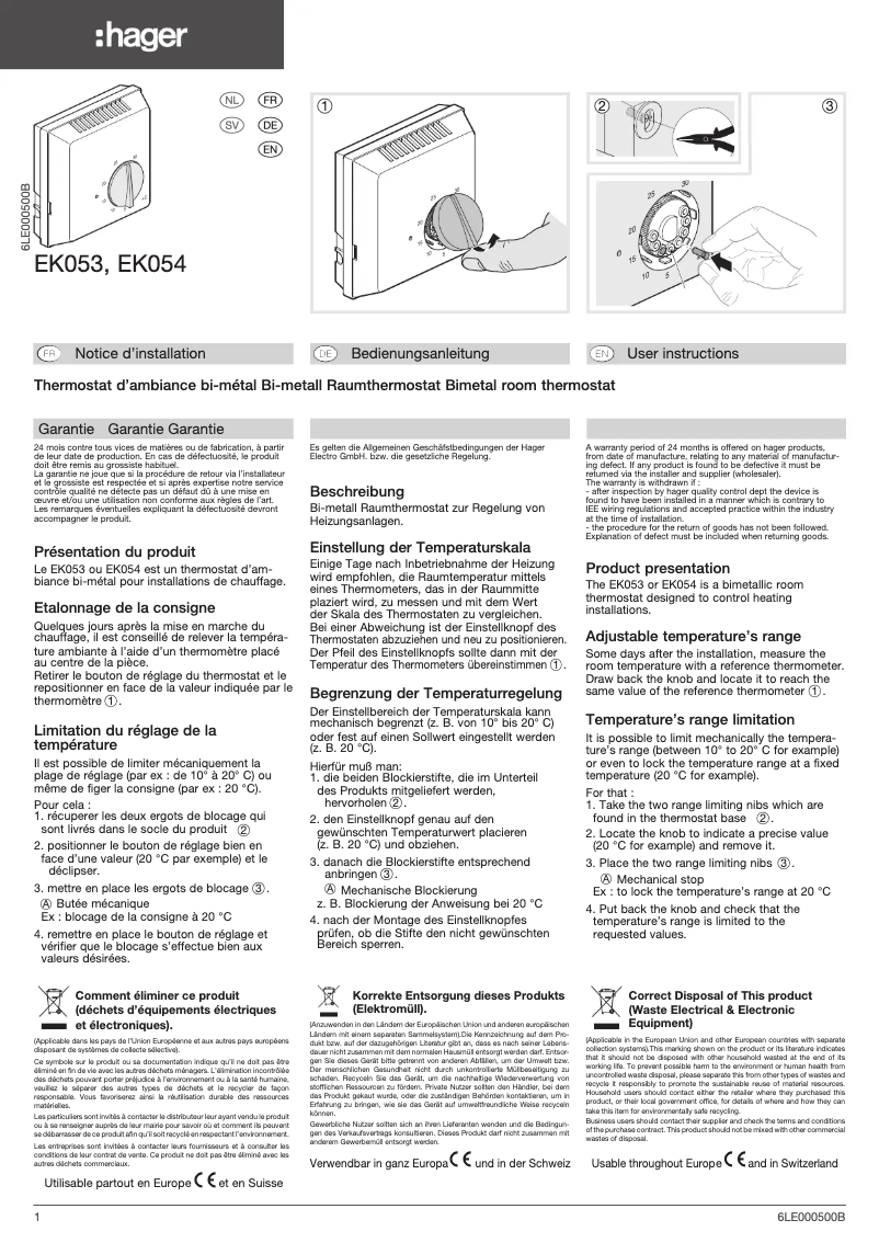 Page n°1 - Manuel utilisateur Hager EK054