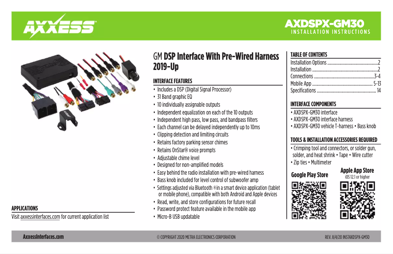 Page 1 de la notice Manuel utilisateur Metra AXDSPX-GM30