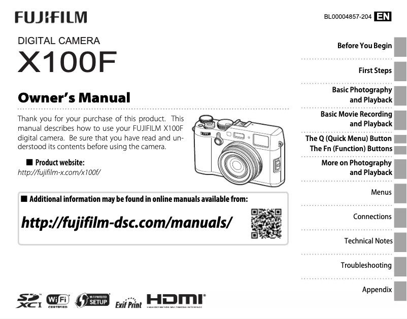 Page n°1 - Manuel utilisateur Fujifilm X100F