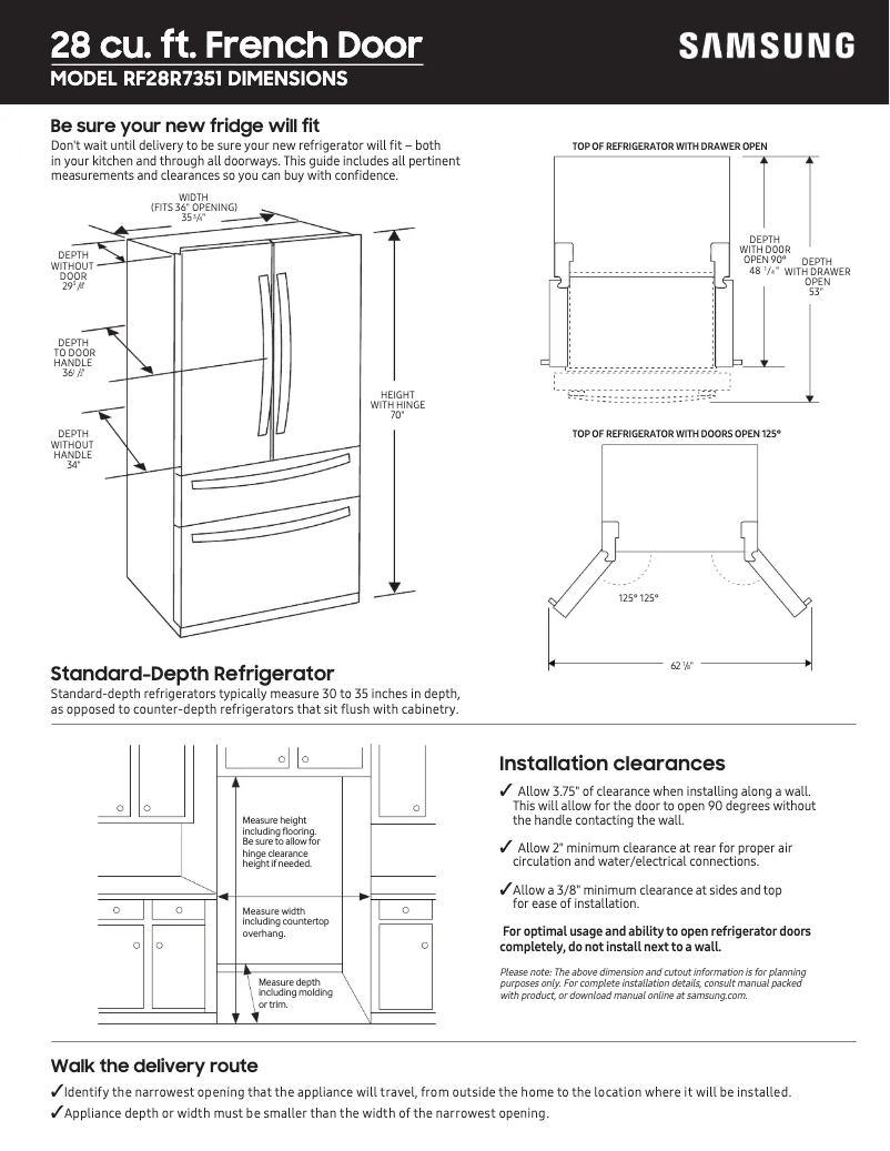 Page 1 de la notice Guide de mesure Samsung RF23R6201SR