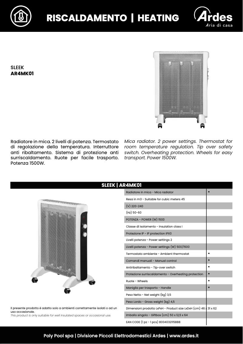 Page 1 de la notice Fiche technique Ardes AR4MK01