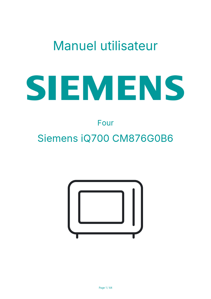 Page n°1 - Manuel utilisateur Siemens iQ700 CM876G0B6
